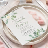 Elegante witte rozen & groen bruiloft kaart