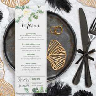 Elegante witte rozen & groen bruiloft Menu Kaart
