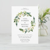 Elegante witte rozen groen bruiloft monogram kaart (Staand voorkant)