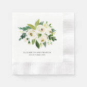 Elegante witte rozen groen bruiloft papier servet (Voorkant)
