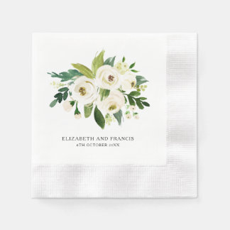 Elegante witte rozen groen bruiloft papier servet