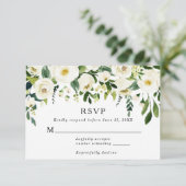 Elegante witte rozen groen bruiloft reactie Kaart (Staand voorkant)