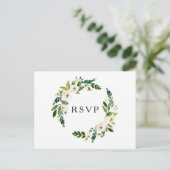 Elegante witte rozen groen bruiloft RSVP Briefkaar Briefkaart (Staand voorkant)