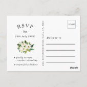 Elegante witte rozen groen bruiloft RSVP Briefkaar Briefkaart (Achterkant)