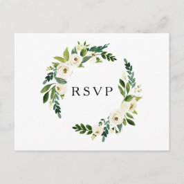 Elegante witte rozen groen bruiloft RSVP Briefkaar Briefkaart