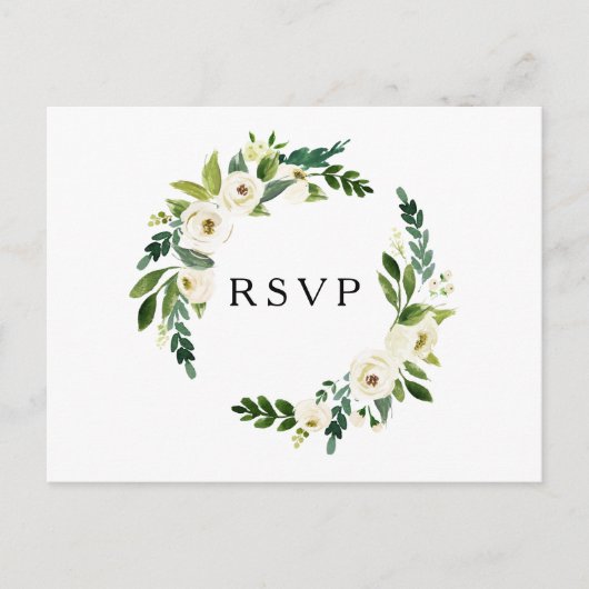 Elegante witte rozen groen bruiloft RSVP Briefkaar Briefkaart (Voorkant)
