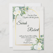 Elegante witte rozen groen bruiloft uitnodiging (Voorkant)