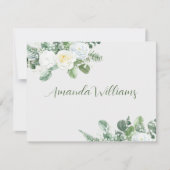 Elegante witte rozen & groen escort Kaart (Voorkant)