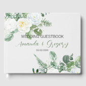 Elegante witte rozen & groen gastenboek (Voorkant)