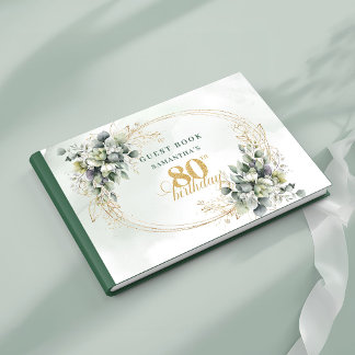 Elegante witte rozen groen goud 80ste verjaardag   gastenboek