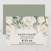 Elegante witte rozen groen Huwelijk Save The Date (Voorkant / Achterkant)