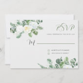 Elegante witte rozen & groen RSVP Kaart (Voorkant)