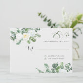 Elegante witte rozen & groen RSVP Kaart (Staand voorkant)