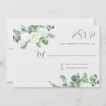 Elegante witte rozen & groen RSVP