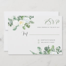 Elegante witte rozen & groen RSVP Kaart