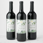 Elegante witte rozen & groen wijn etiket (Flessen)