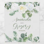 Elegante witte rozen & groen wijn etiket (Enkel label)