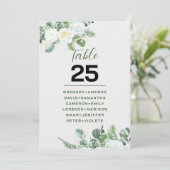 Elegante witte rozen & groene tafel nr kaart (Staand voorkant)