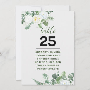 Elegante witte rozen & groene tafel nr kaart