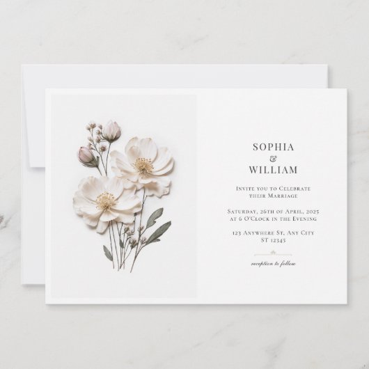 Elegante witte rozen horizontale stijlvolle bruilo kaart (Voorkant)