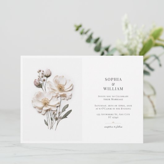 Elegante witte rozen horizontale stijlvolle bruilo kaart (Staand voorkant)