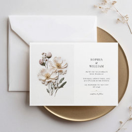 Elegante witte rozen horizontale stijlvolle bruilo kaart