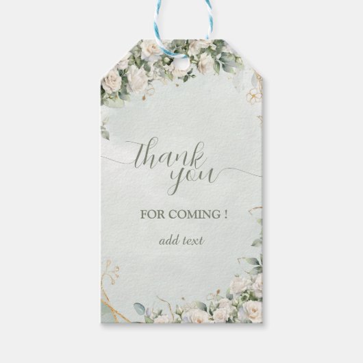 Elegante Witte Rozen Huwelijk Bedankt Cadeaulabel (Voorkant)
