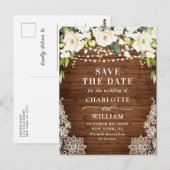Elegante Witte Rozen Kant Bruiloft Save the Date Briefkaart (Voorkant / Achterkant)