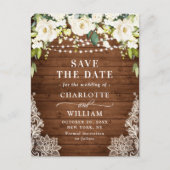 Elegante Witte Rozen Kant Bruiloft Save the Date Briefkaart (Voorkant)