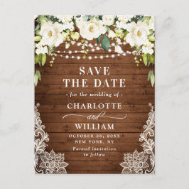 Elegante Witte Rozen Kant Bruiloft Save the Date Briefkaart