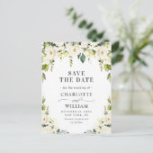 Elegante Witte Rozen Kant Bruiloft Save the Date Briefkaart (Staand voorkant)