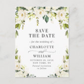 Elegante Witte Rozen Kant Bruiloft Save the Date Briefkaart (Voorkant)