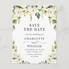 Elegante Witte Rozen Kant Bruiloft Save the Date Briefkaart