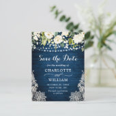 Elegante Witte Rozen Kant Bruiloft Save the Date Briefkaart (Staand voorkant)