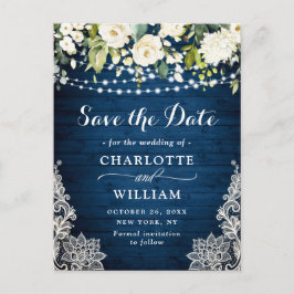 Elegante Witte Rozen Kant Bruiloft Save the Date Briefkaart