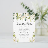 Elegante Witte Rozen Kant Bruiloft Save the Date Briefkaart (Staand voorkant)