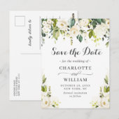 Elegante Witte Rozen Kant Bruiloft Save the Date Briefkaart (Voorkant / Achterkant)
