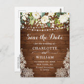 Elegante Witte Rozen Kant Bruiloft Save the Date Briefkaart (Voorkant / Achterkant)