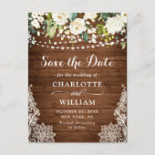 Elegante Witte Rozen Kant Bruiloft Save the Date Briefkaart (Voorkant)