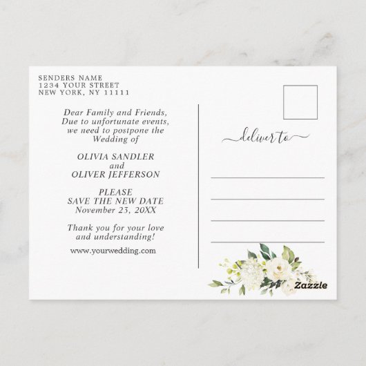 Elegante witte rozen kant rustieke bruiloft uitges briefkaart (Achterkant)