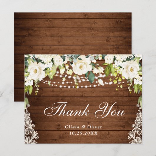 Elegante witte rozen kant rustieke dank u kaarten (Voorkant / Achterkant)