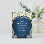 Elegante witte rozen kant trouw save the date briefkaart (Staand voorkant)