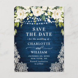 Elegante witte rozen kant trouw save the date briefkaart
