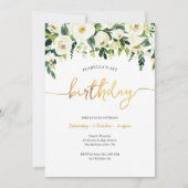 Elegante witte rozen meisjes verjaardag uitnodigin kaart (Voorkant)