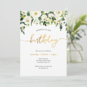 Elegante witte rozen meisjes verjaardag uitnodigin kaart (Staand voorkant)