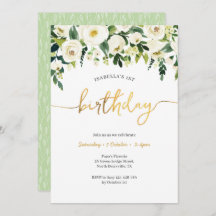 Elegante witte rozen meisjes verjaardag uitnodigin