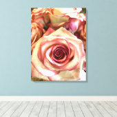 Elegante witte rozen met roze rand foto canvas wan afdruk (Insitu (Houten vloer))