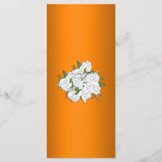 Elegante witte rozen op Sinaasappel bruiloft Menu (Achterkant)