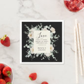 Elegante witte rozen op zwart bruiloft bijbel vers servet (Insitu)