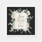 Elegante witte rozen op zwart bruiloft bijbel vers servet (Voorkant)